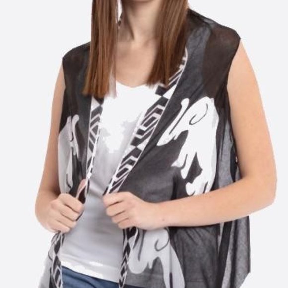 ❤️NWT *BOUTIQUE*  BLACK & WHITE  OPEN FRONT ELEPHANT VEST  OSFM - Picture 2 of 3